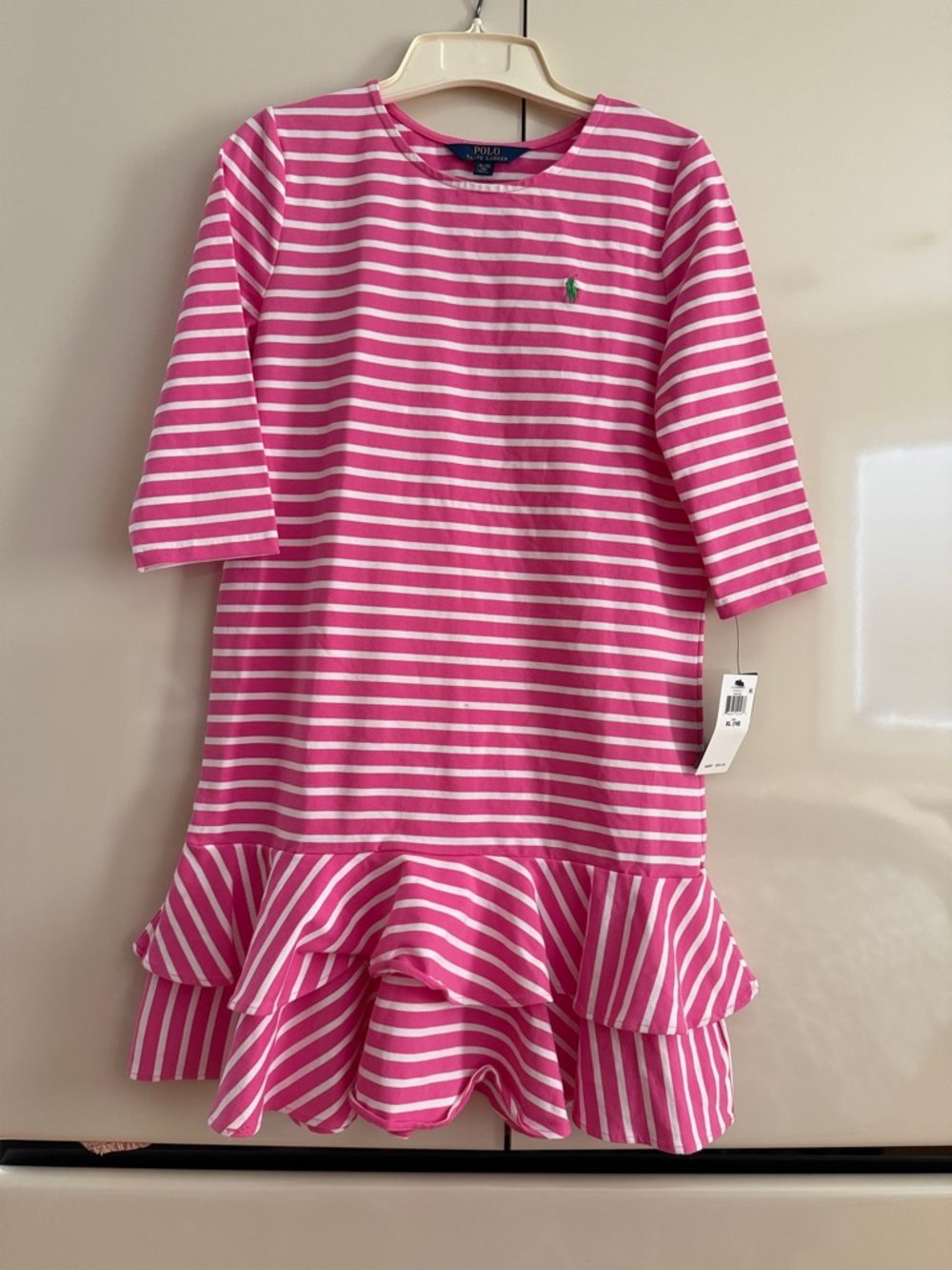 Ralph Lauren Pink & White Striped Ruffle-Hem Dress